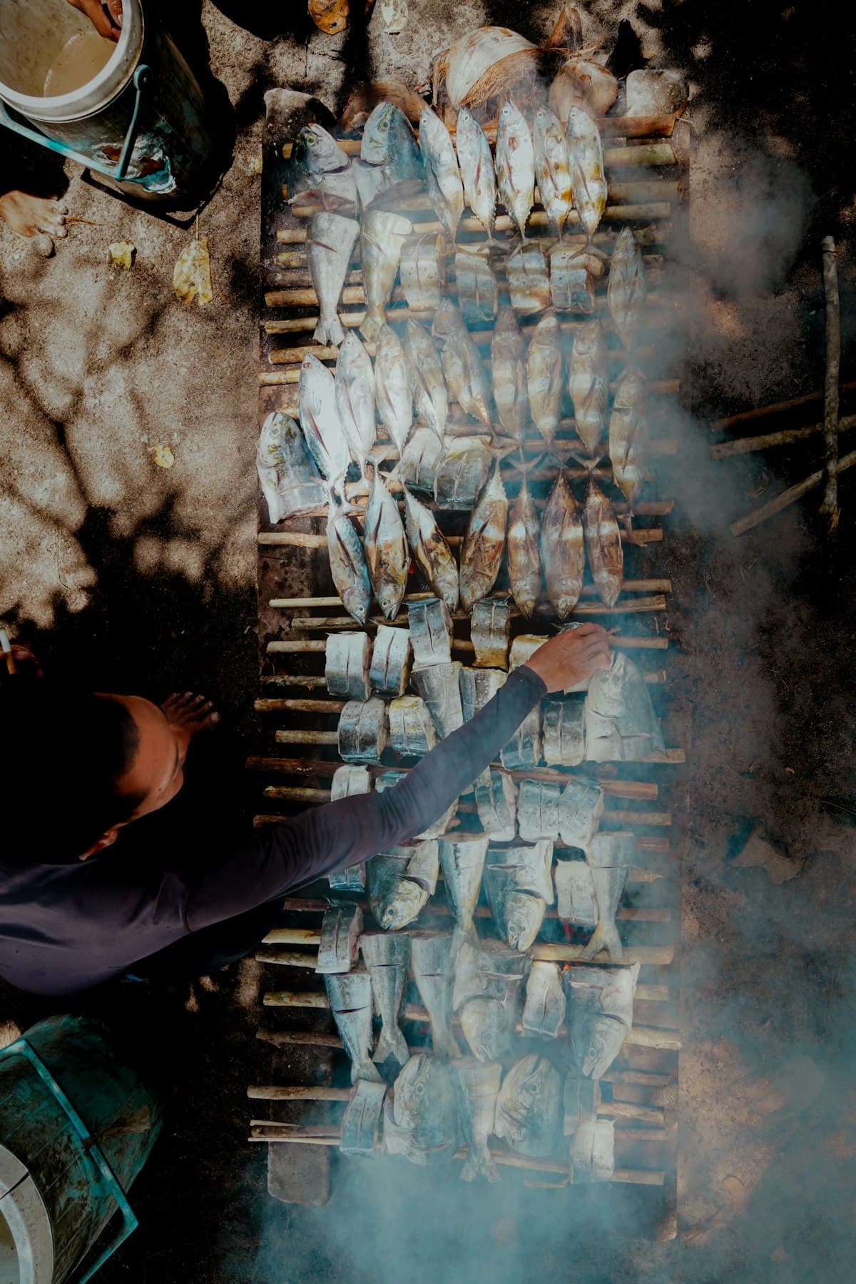 Cooking fresh catch at camp